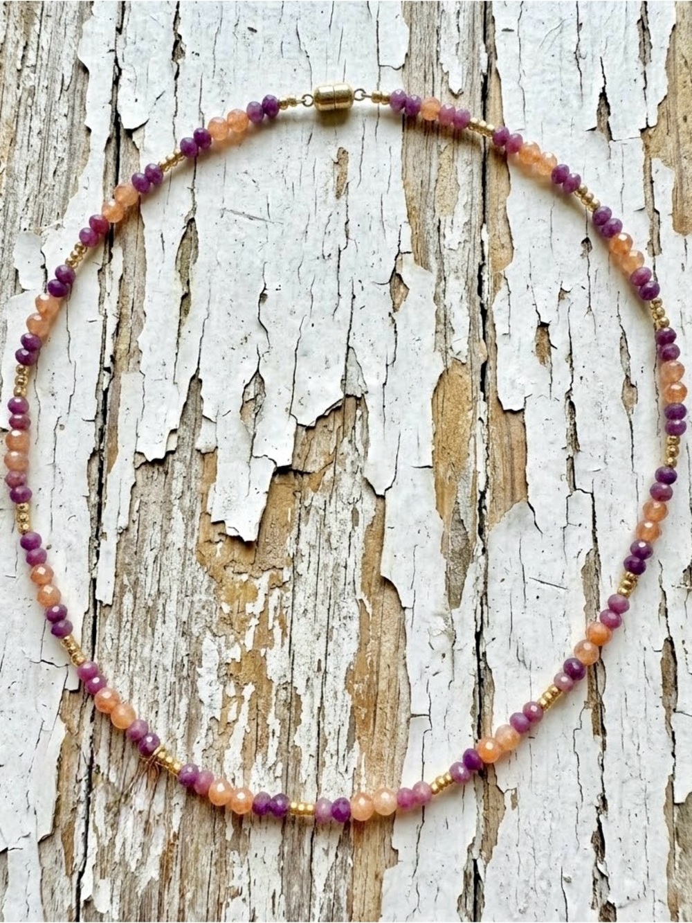 Sherbet Necklace w/Semi Precious Faceted Sunstone, Sugilite, & Gold Filled Beads